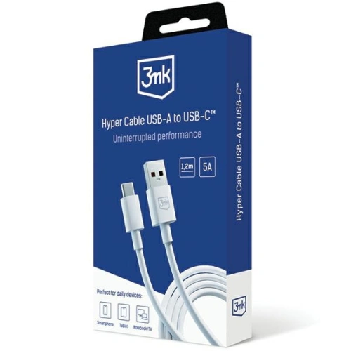 Kup Kabel 3MK Hyper Cable USB-A / USB-C 5A 60W 1.2m bílý/white - 3MK5283 - {ean13} - Sklep Home Screen