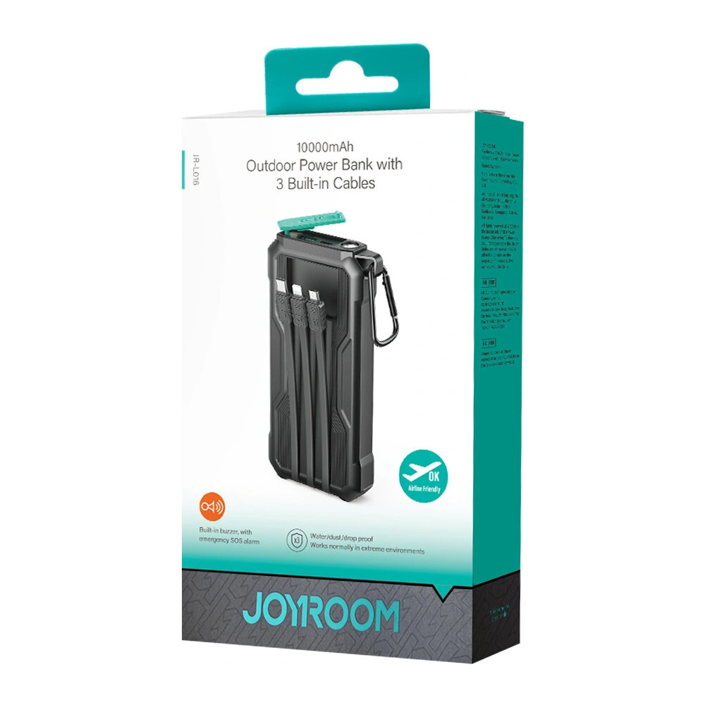 Powerbank Joyroom JR-L016 10000mAh + kable USB-C / micro USB / Lightning (czarny)