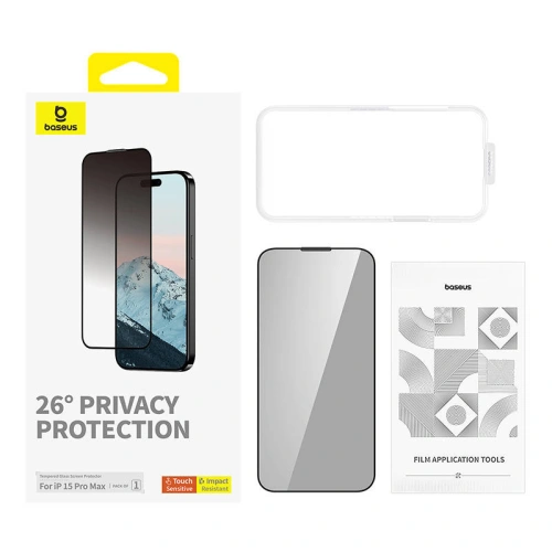 Buy Baseus Diamond Apple iPhone 15 Pro Max privacy glass - BSU4623 - {ean13} - Home Screen Store Europe