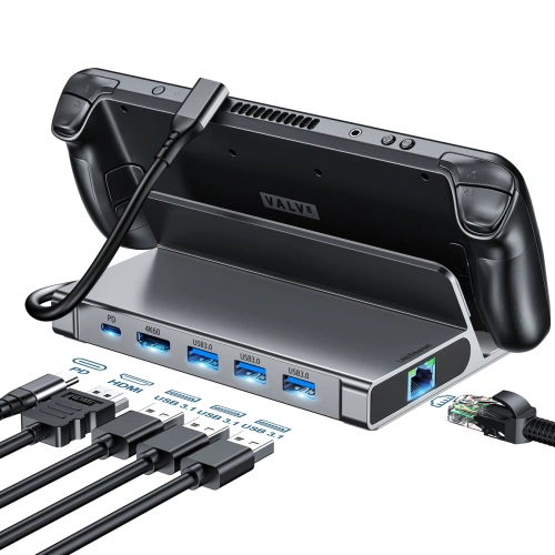 Kup HUB Choetech M52 für Valve Steam Deck LCD / OLED Adapter USB-C / USB-C PD, USB-A, HDMI, RJ45 grau - CHT190 - {ean13} - Sklep Home Screen