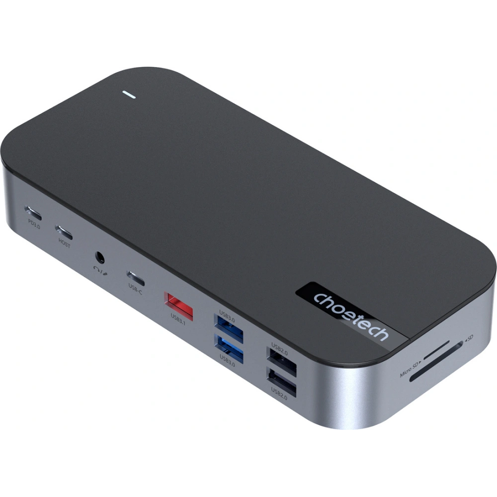 HUB Choetech M52 adapter USB-C / USB-C PD, USB-C, USB-A, HDMI, VGA, DP, SD, TF, RJ45, AUX szary