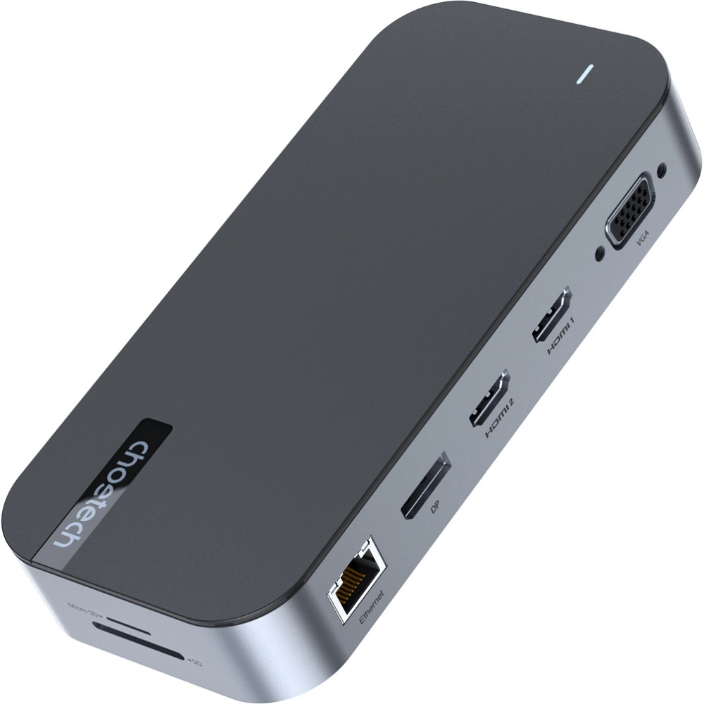 HUB Choetech M52 adapter USB-C / USB-C PD, USB-C, USB-A, HDMI, VGA, DP, SD, TF, RJ45, AUX szary