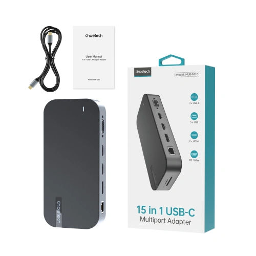 Buy Choetech M52 adapter USB-C / USB-C PD, USB-C, USB-A, HDMI, VGA, DP, SD, TF, RJ45, AUX grey - CHT191 - {ean13} - Home Screen Store Europe