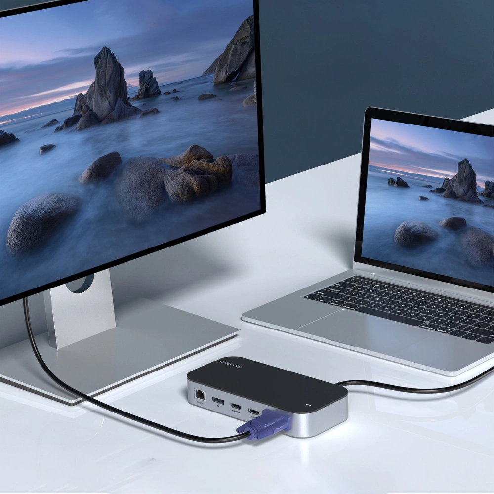 HUB Choetech M52 adapter USB-C / USB-C PD, USB-C, USB-A, HDMI, VGA, DP, SD, TF, RJ45, AUX szary