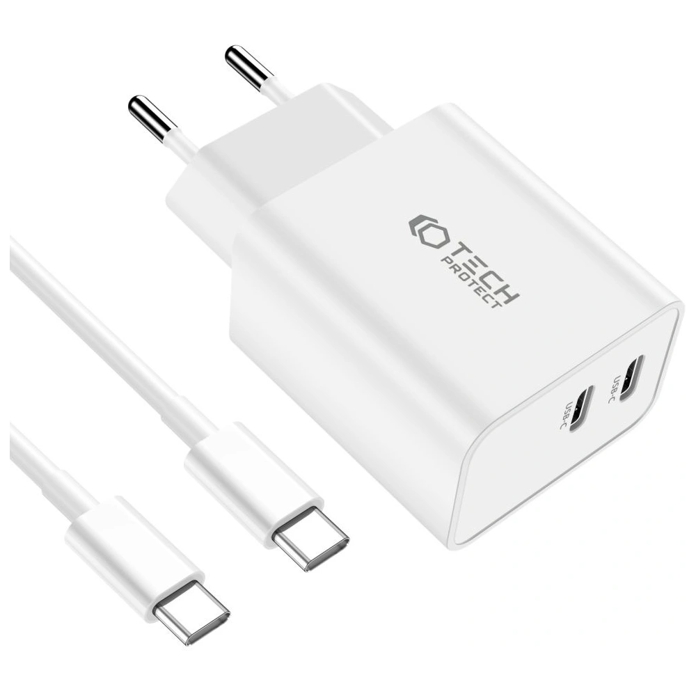 Ładowarka sieciowa Tech-Protect C35W, 2xUSB-C, PD, 35W + kabel USB-C biała
