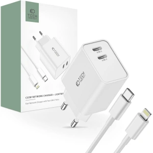 Kup Netzteil Tech-Protect C35W, 2xUSB-C, PD, 35W + weißes Lightning-Kabel - THP2362 - {ean13} - Sklep Home Screen