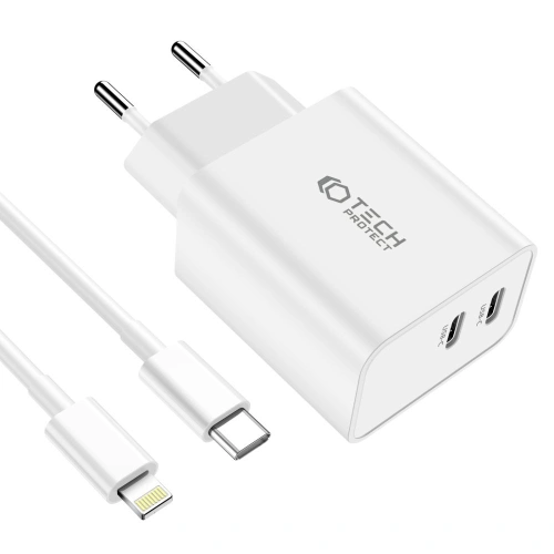 Kup Tech-Protect Încărcător de rețea C35W, 2xUSB-C, PD, 35W + cablu Lightning alb - THP2362 - {ean13} - Sklep Home Screen