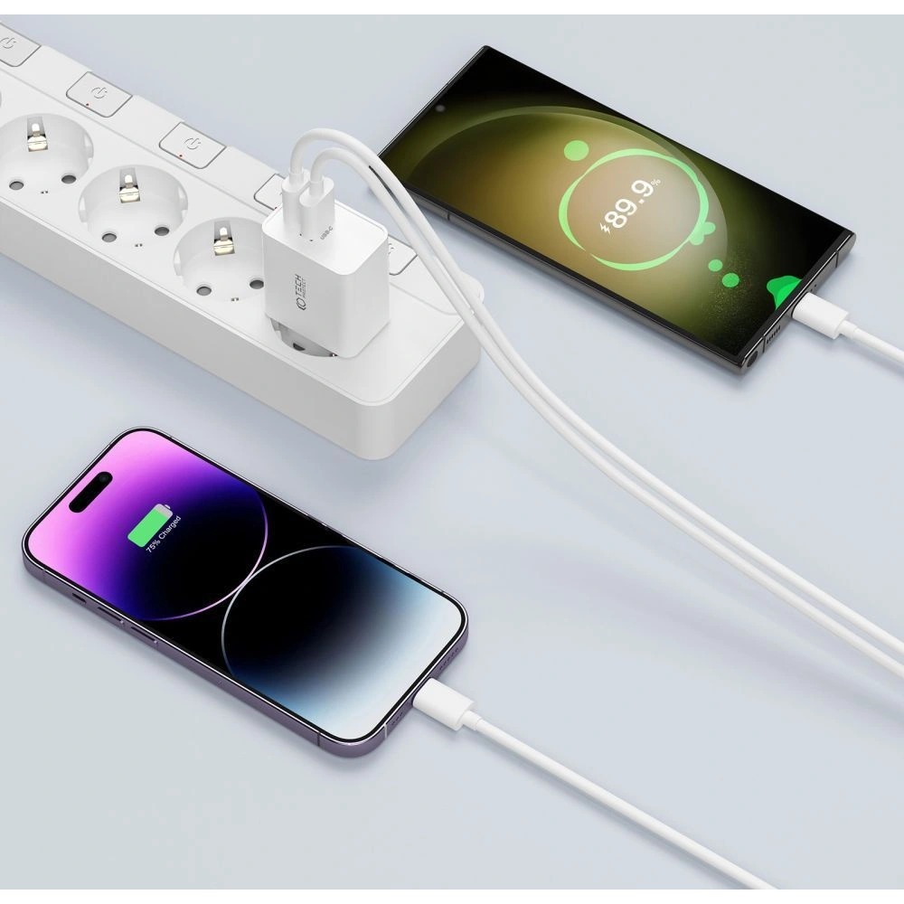 Ładowarka sieciowa Tech-Protect C35W, 2xUSB-C, PD, 35W + kabel lightning biała