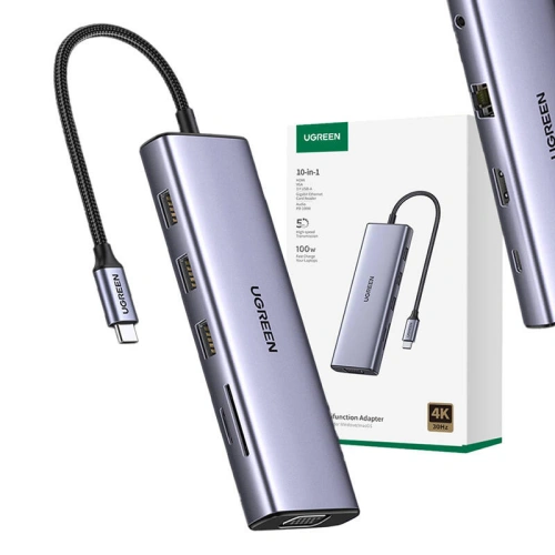 Kup AUX3.5mmHUB UGREEN CM498 10in1 adaptor USB-C / 3xUSB-A 3.0, HDMI, VGA, RJ45, SD/TF, , PD - UGR1712 - {ean13} - Sklep Home Screen