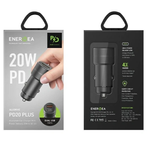 Kup ENERGEA Alu Drive PD20+ autós töltő USB-A, USB-C, PD, QC 3.0, 38W szürke/gunmetal - ENG110 - {ean13} - Sklep Home Screen
