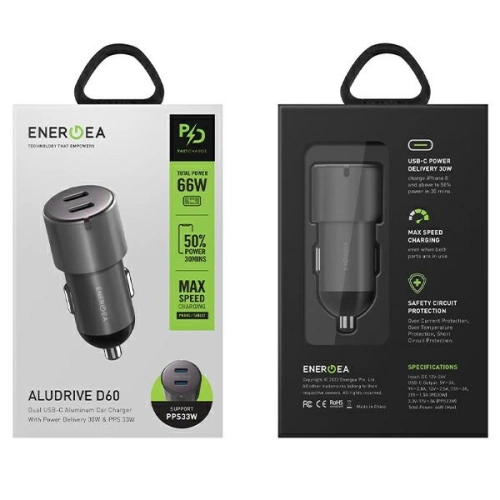 Kup Automobilová nabíječka ENERGEA Alu Drive D60 2xUSB-C, PD, PPS, 66W ocelová/gunmetal - ENG111 - {ean13} - Sklep Home Screen