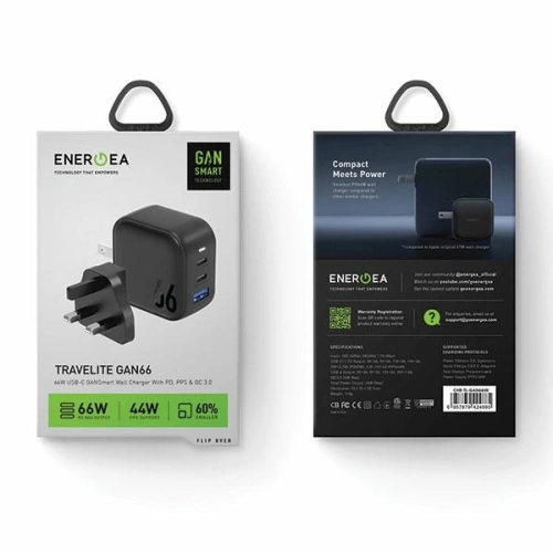 Kup ENERGEA US+EU Travelite încărcător de rețea GAN66 USB-A, 2xUSB-C, PD, PPS, QC 3.0, 66W negru/negru - ENG112 - {ean13} - Sklep Home Screen