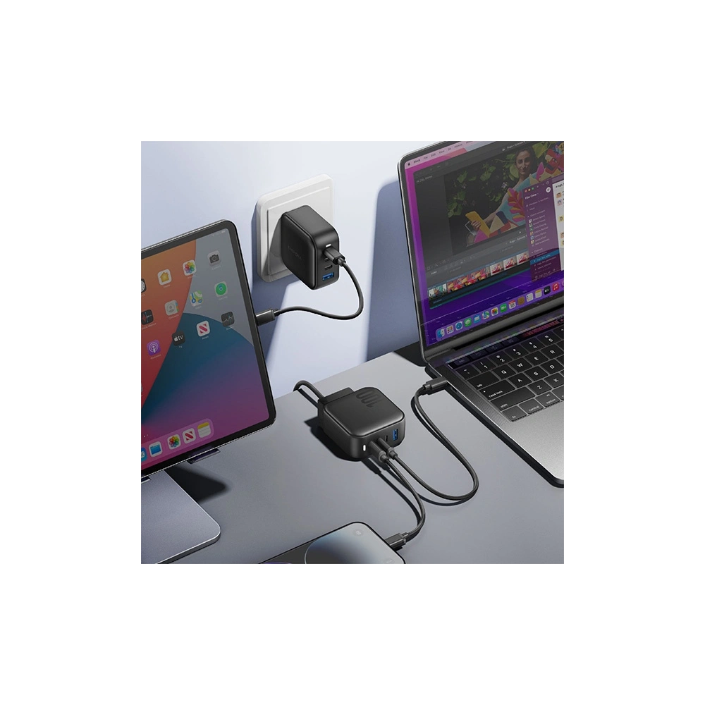 Ładowarka sieciowa ENERGEA US+EU Travelite GAN100 USB-A, 3xUSB-C, PD, PPS, QC 3.0, 100W czarny/black 