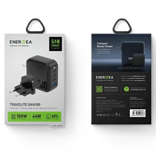 Kup Netzteil ENERGEA US+EU Travelite GAN100 USB-A, 3xUSB-C, PD, PPS, QC 3.0, 100W schwarz/black - ENG113 - {ean13} - Sklep Home Screen