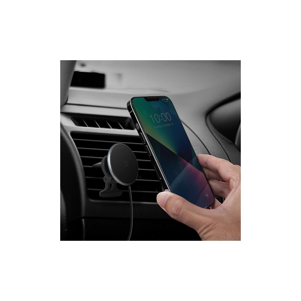 Uchwyt samochodowy z ładowarką indukcyjną ENERGEA MagDrive z uchwytem na kubek do kratki nawiewu czarny/black MagSafe