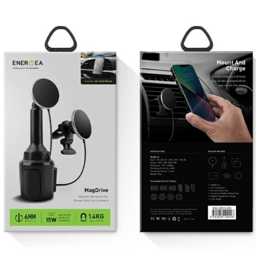 Kup Suport auto cu încărcător inductiv ENERGEA MagDrive cu suport pentru pahare pentru grila parbrizului negru/negru MagSafe - ENG116 - {ean13} - Sklep Home Screen