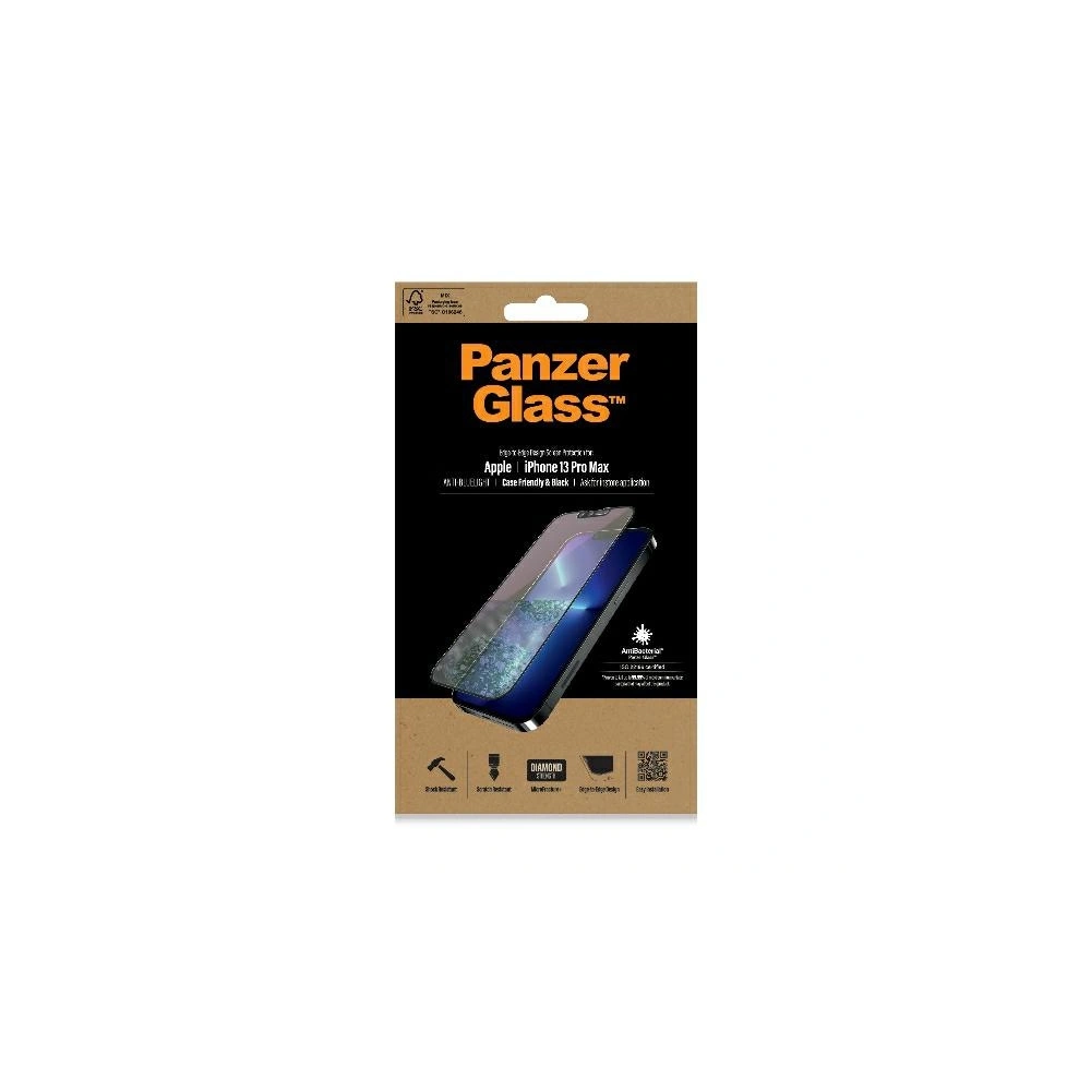 Szkło hartowane PanzerGlass E2E Anti-Bluelight Apple iPhone 13 Pro Max Case Friendly AntiBacterial MicroFracture czarne