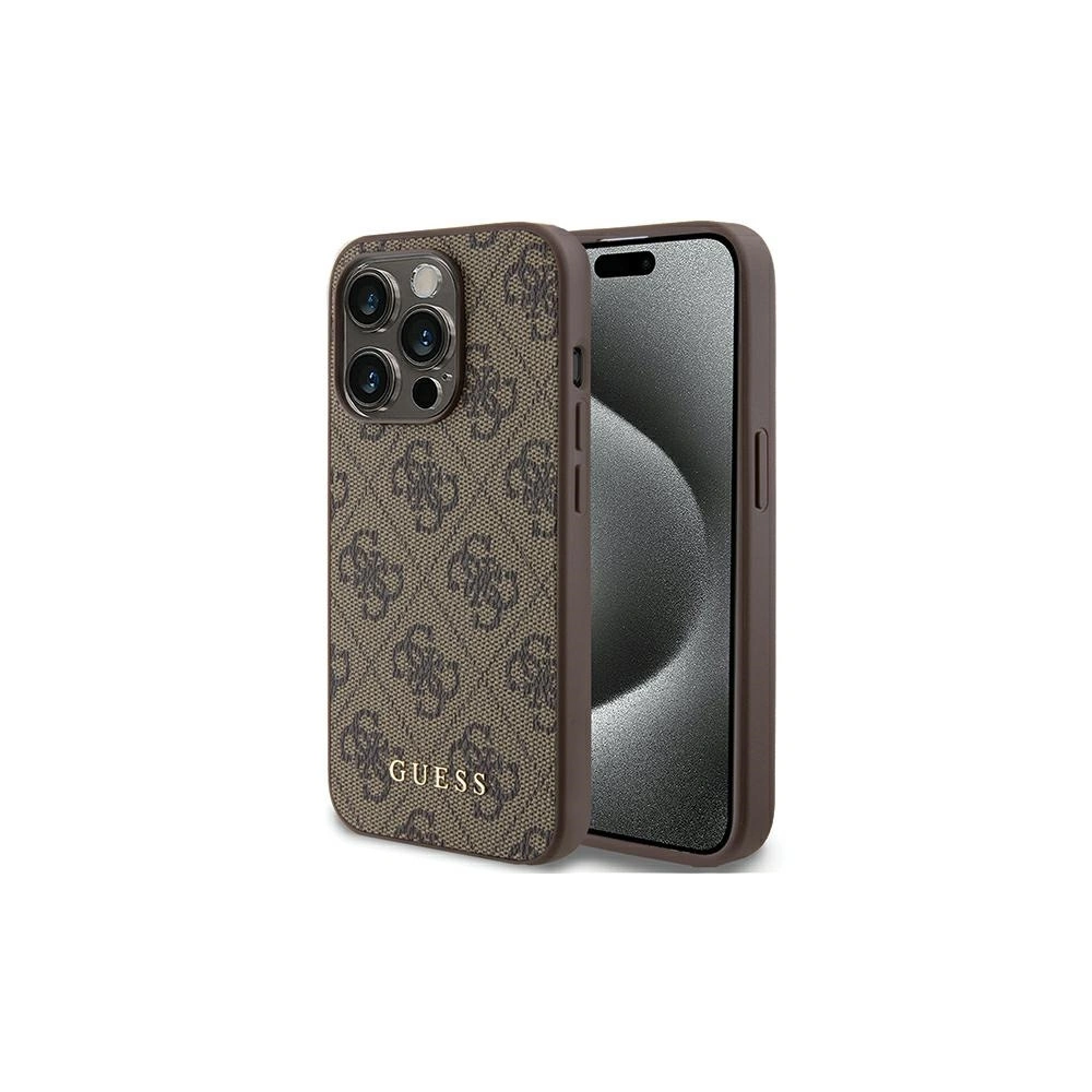 Etui Guess GUHCP15LG4GFBR Apple iPhone 15 Pro hard case 4G Metal Gold Logo brązowy/brown