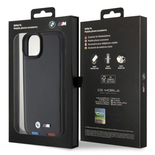 Kup BMW Apple Husă BMHCP15M22PTDK iPhone 15 Plus / 14 Plus Ștampilă din piele Tricolor negru/negru - BMW519 - {ean13} - Sklep Home Screen