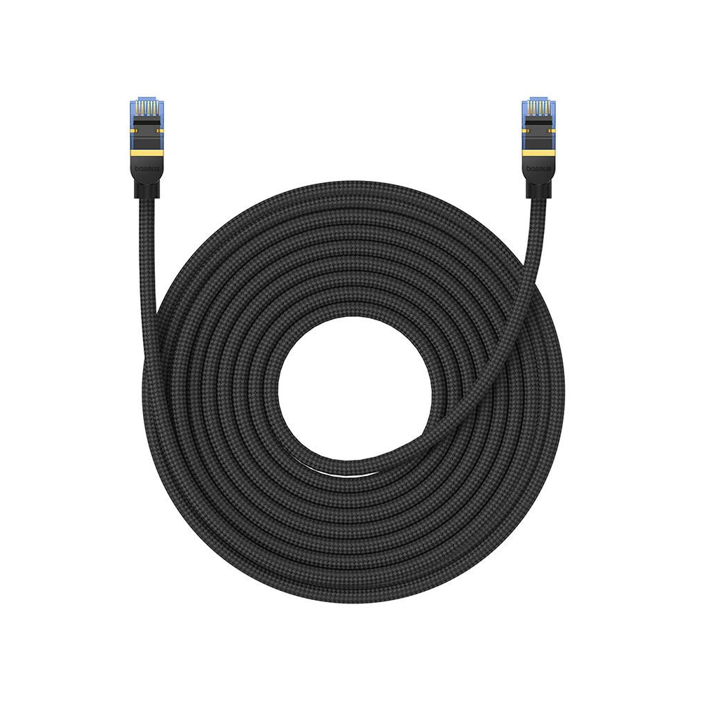 Kabel sieciowy Baseus w oplocie kat. 7 Ethernet RJ45, 10Gbps, 15m (czarny)