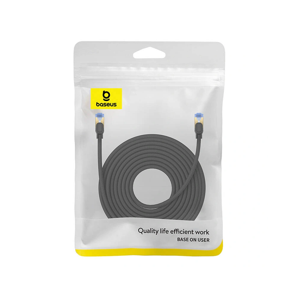 Kabel sieciowy Baseus w oplocie kat. 7 Ethernet RJ45, 10Gbps, 15m (czarny)