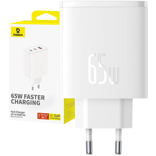 Baseus OS-Cube Pro GaN5 USB-A, 2xUSB-C, 65W power charger (white)