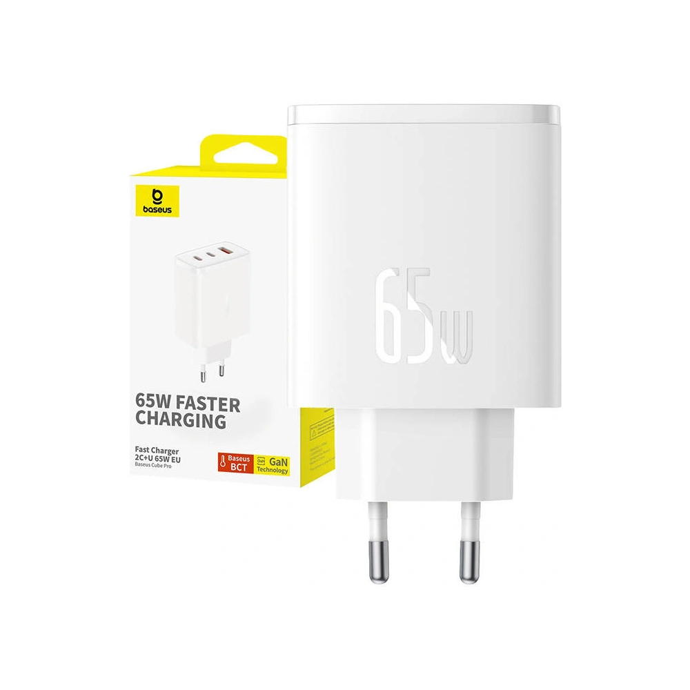 Ładowarka sieciowa Baseus OS-Cube Pro GaN5 USB-A, 2xUSB-C, 65W (biała)