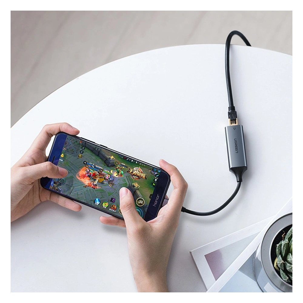 UGREEN zewnętrzna karta sieciowa USB-C / Ethernet RJ45 1Gbps szary