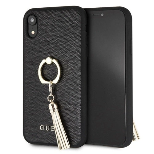 Buy Guess GUHCI61RSSABK iPhone Xr black hard case Saffiano with ring stand - GUE066BLK - {ean13} - Home Screen Store Europe