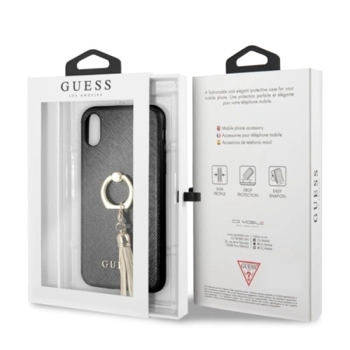 Kup Etui Guess GUHCI61RSSABK Apple iPhone XR black/czarny hard case Saffiano with ring stand - GUE066BLK - {ean13} - Sklep Home Screen