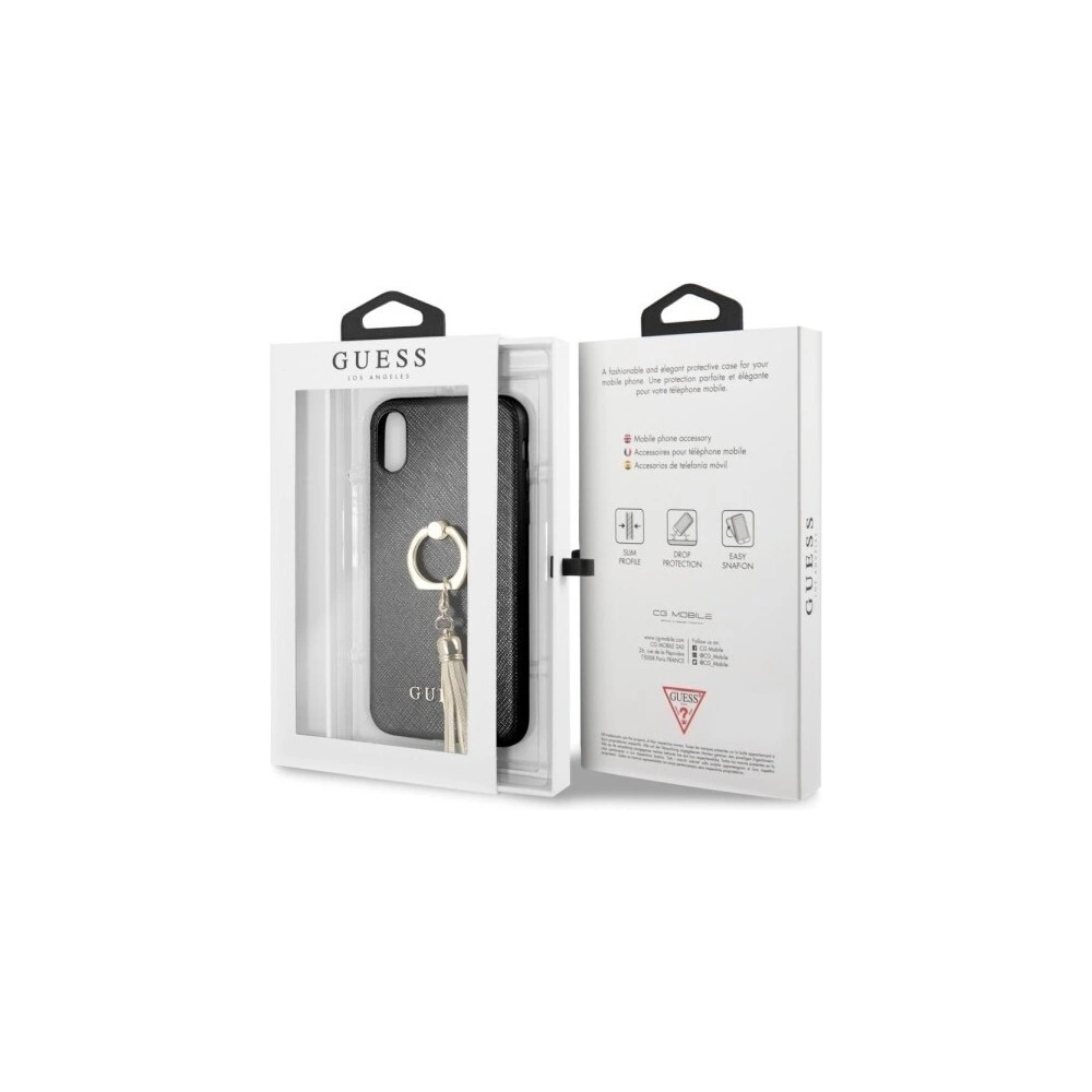 Etui Guess GUHCI61RSSABK Apple iPhone XR black/czarny hard case Saffiano with ring stand