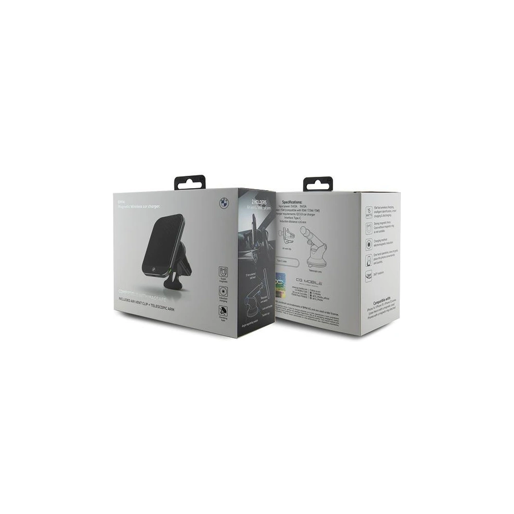 Uchwyt samochodowy indukcyjny BMW BMMWCCDTPK 15W do szyby / do kratki nawiewu MagSafe Signature Edition czarny/black