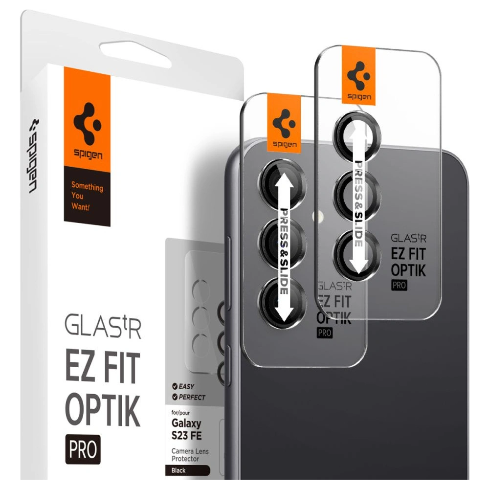 Szkło hartowane na aparat Spigen Optik.tr ez Fit Camera Protector Samsung Galaxy S23 FE Black [2 PACK]