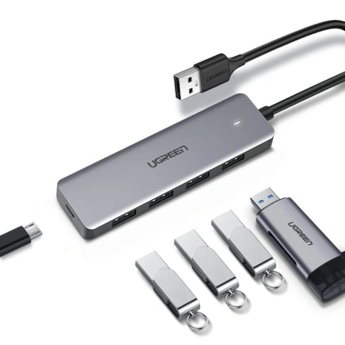 Kup UGREEN adaptor HUB USB-A / 4xUSB-A 3.2Gen1 cu port de alimentare micro USB suplimentar gri - UGR1750 - {ean13} - Sklep Home Screen