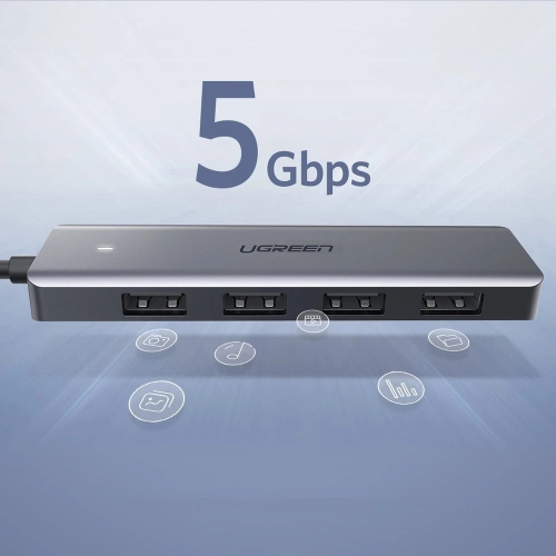Kup UGREEN HUB USB-A Adapter / 4xUSB-A 3.2Gen1 mit zusätzlichem micro USB Stromanschluss grau - UGR1750 - {ean13} - Sklep Home Screen