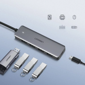 Kup UGREEN HUB USB-A Adapter / 4xUSB-A 3.2Gen1 mit zusätzlichem micro USB Stromanschluss grau - UGR1750 - {ean13} - Sklep Home Screen