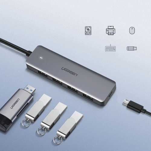 Kup UGREEN adaptor HUB USB-A / 4xUSB-A 3.2Gen1 cu port de alimentare micro USB suplimentar gri - UGR1750 - {ean13} - Sklep Home Screen