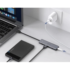 Kup UGREEN HUB USB-A Adapter / 4xUSB-A 3.2Gen1 mit zusätzlichem micro USB Stromanschluss grau - UGR1750 - {ean13} - Sklep Home Screen