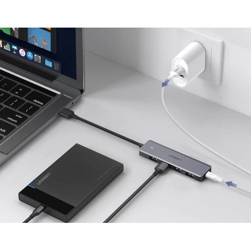 Kup UGREEN adaptor HUB USB-A / 4xUSB-A 3.2Gen1 cu port de alimentare micro USB suplimentar gri - UGR1750 - {ean13} - Sklep Home Screen