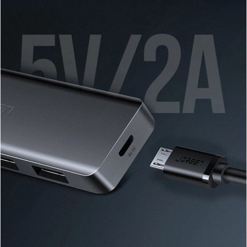 Kup UGREEN HUB USB-A adapter / 4xUSB-A 3.2Gen1 plusz micro USB tápegység port, szürke színben. - UGR1750 - {ean13} - Sklep Home Screen