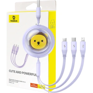 Kabel 3w1 Baseus USB-A / USB-C, USB-A, Lightning 3,5A 1.1m (fialový)