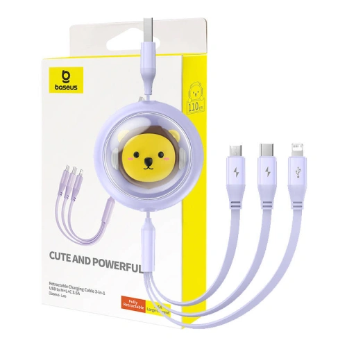 Kup Kabel 3w1 Baseus USB-A / USB-C, USB-A, Lightning 3,5A 1.1m (fialový) - BSU4720 - {ean13} - Sklep Home Screen