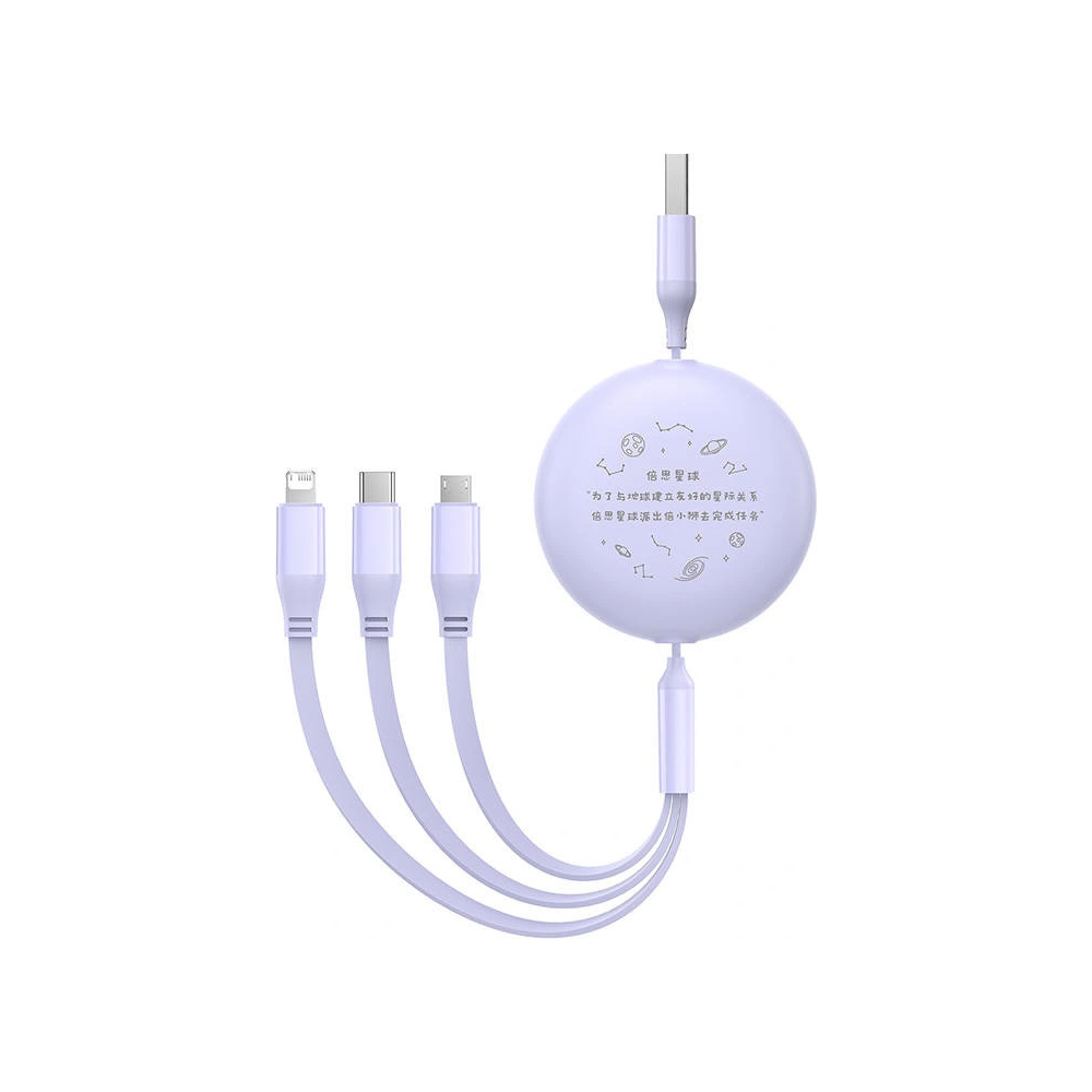 Kabel 3w1 Baseus USB-A / USB-C, USB-A, Lightning 3,5A 1.1m (fioletowy)