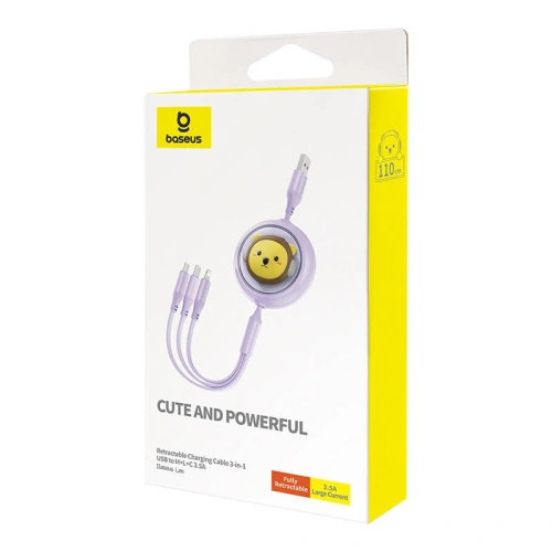 Buy Baseus USB-A / USB-C, USB-A, Lightning 3.5A 3-in-1 cable 1.1m (purple) - BSU4720 - {ean13} - Home Screen Store Europe