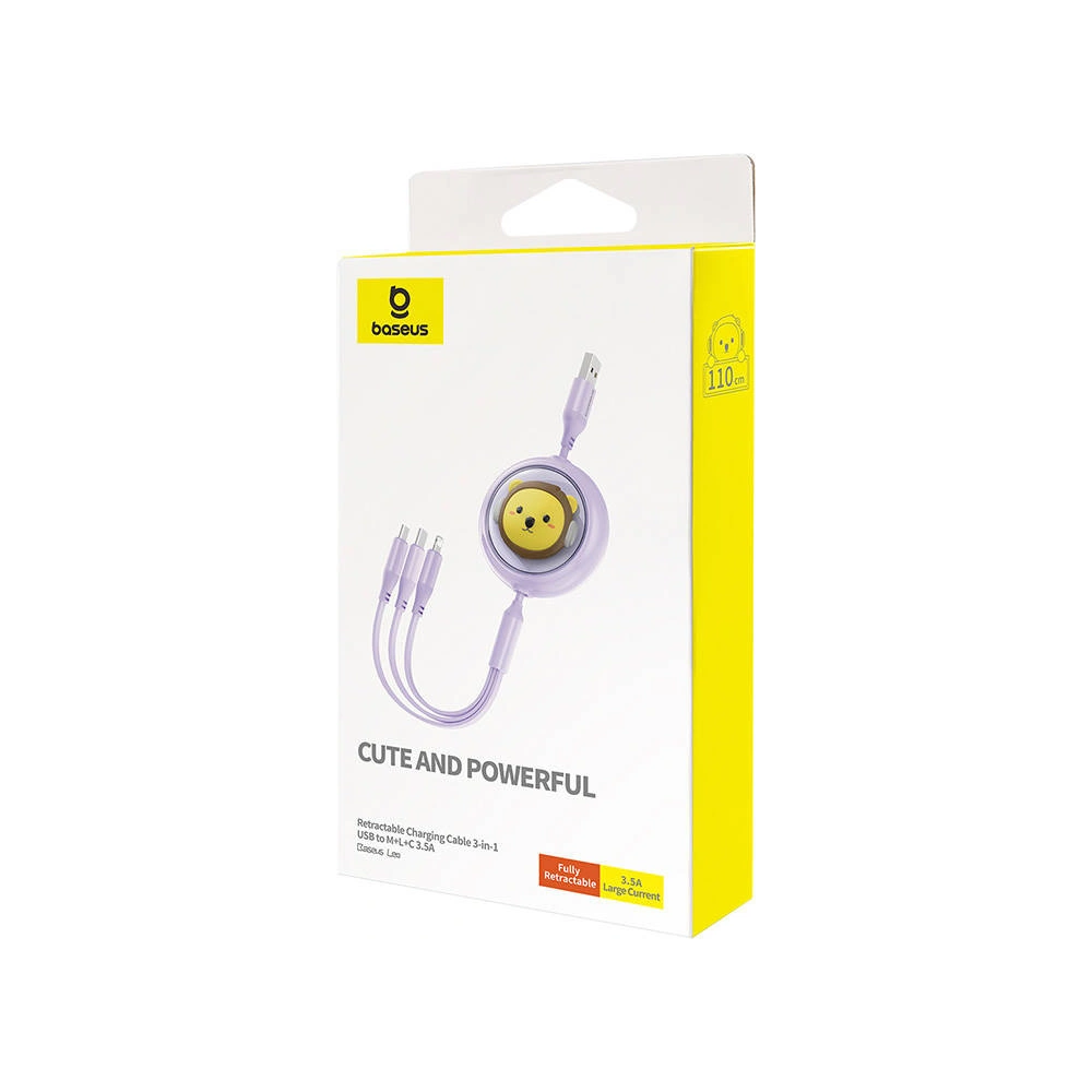 Kabel 3w1 Baseus USB-A / USB-C, USB-A, Lightning 3,5A 1.1m (fioletowy)