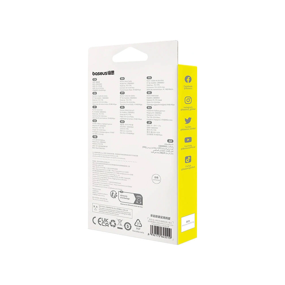 Kabel 3w1 Baseus USB-A / USB-C, USB-A, Lightning 3,5A 1.1m (fioletowy)