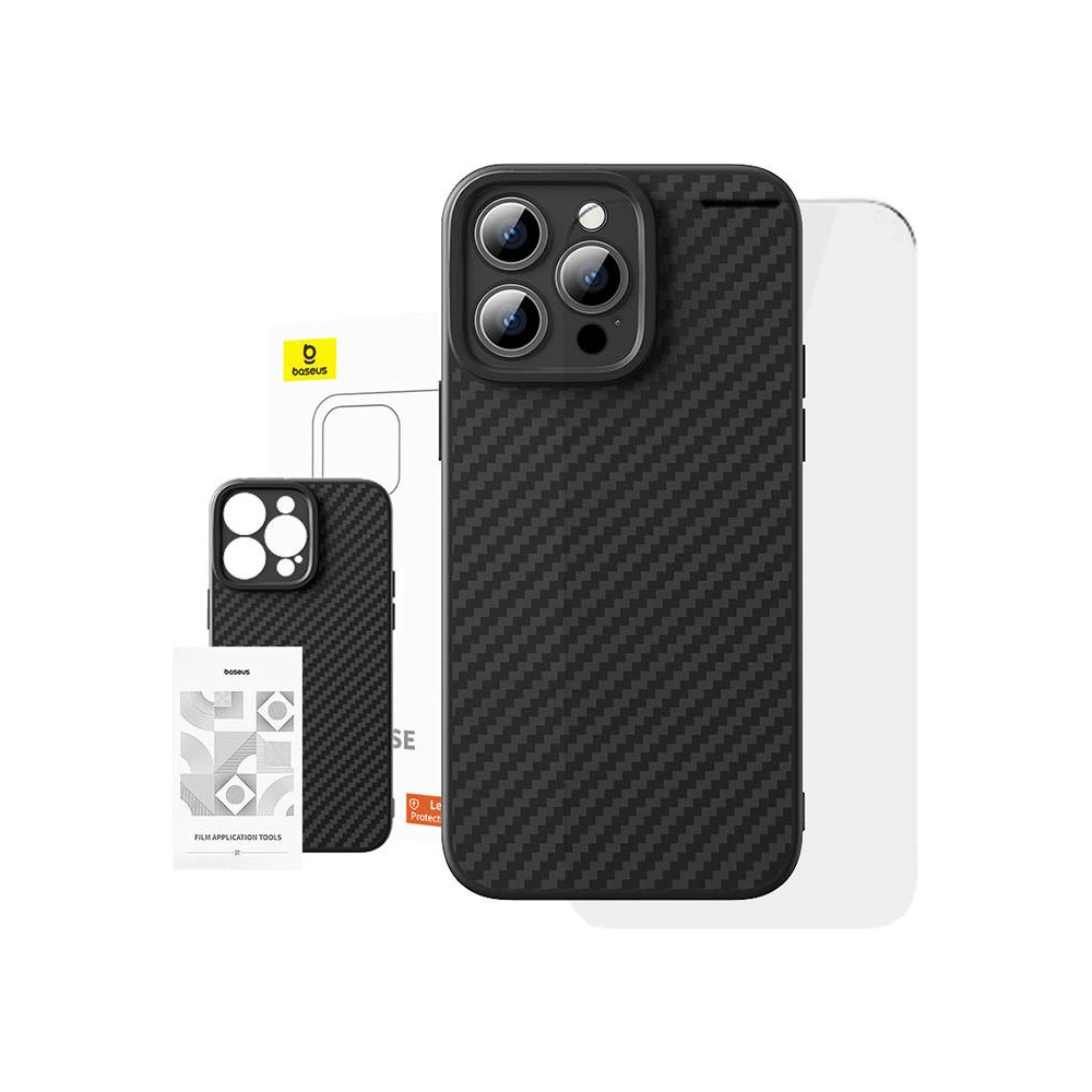 Etui Baseus Synthetic Fiber + szkło hartowane Apple iPhone 15 Pro