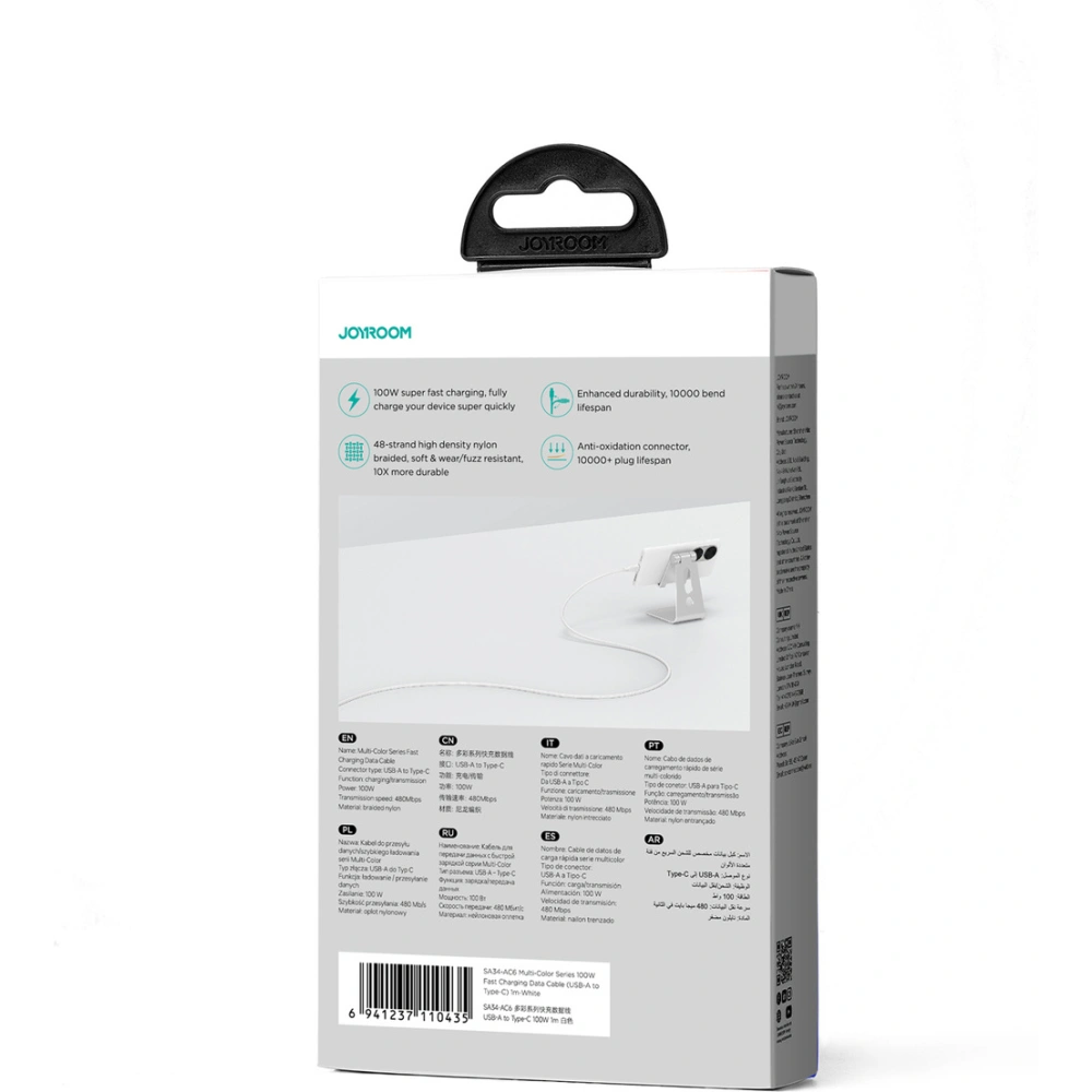 Kabel Joyroom Multi-Color Series SA34-AC6 USB-A / USB-C 100W 1m biały