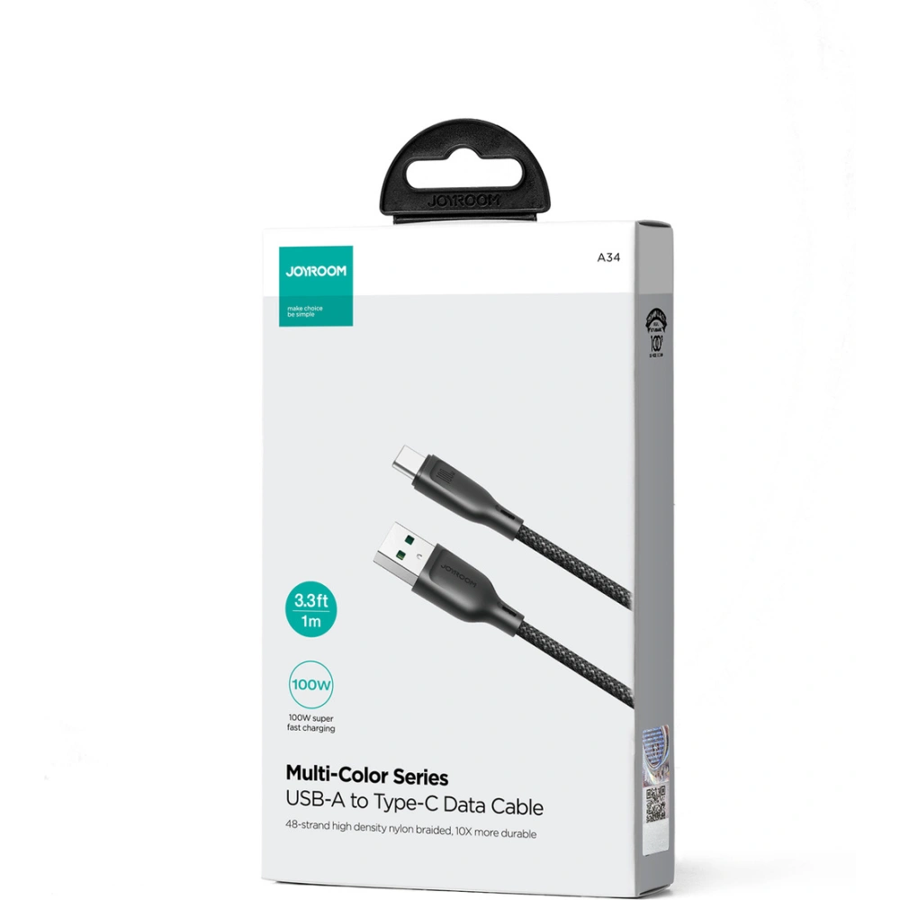 Kabel Joyroom Multi-Color Series SA34-AC6 USB-A / USB-C 100W 1m czarny