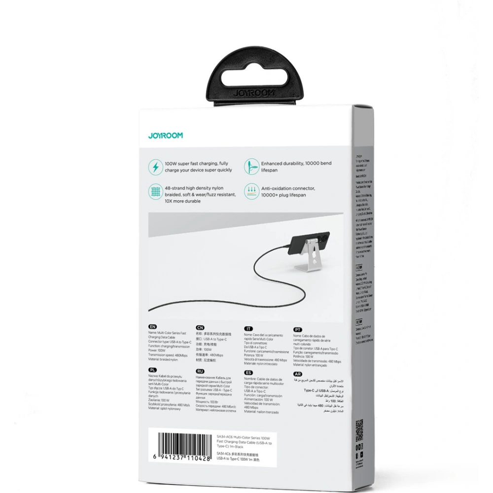 Kabel Joyroom Multi-Color Series SA34-AC6 USB-A / USB-C 100W 1m czarny